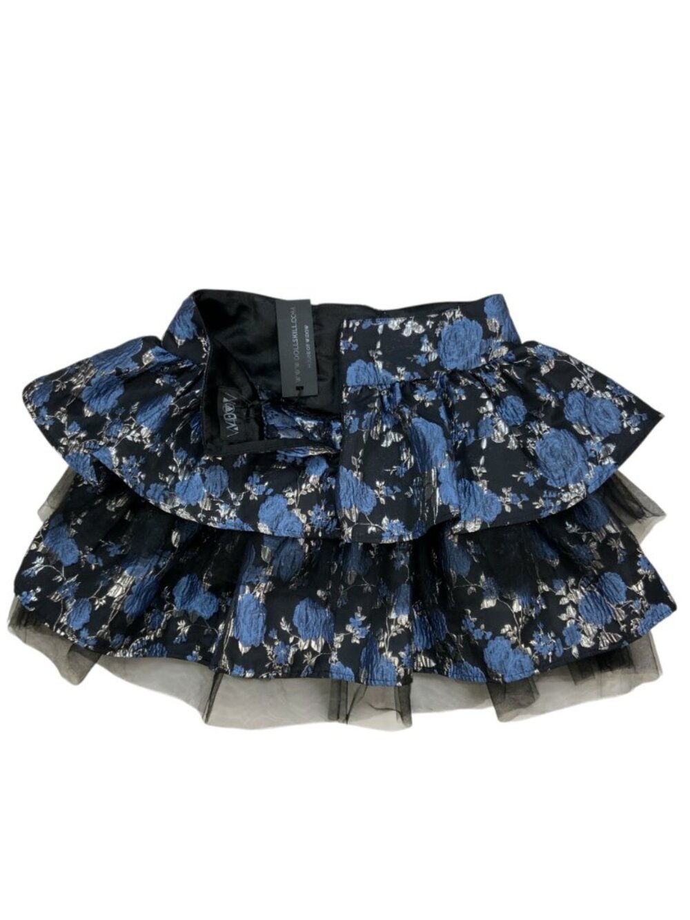 Dolls Kill Widow Fanged Faerie Brocade Mini Skirt M Blue Floral NEW - Picture 7 of 15